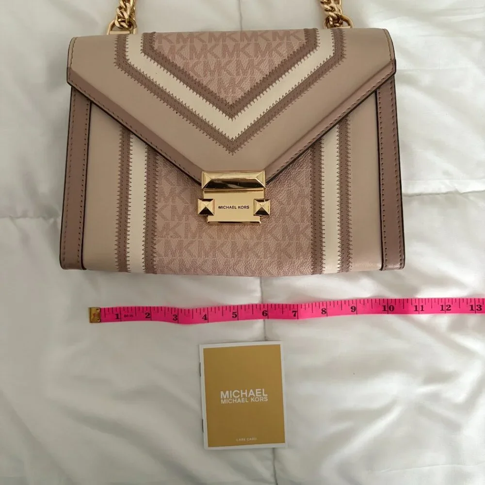 Michael Kors Rose Signature Coated Canvas Leather Whitney Shoulder Bag Chic